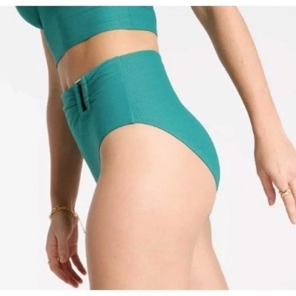 CALIA Womens Asymetrical Rectangle Trim Swim Bottom Beach Wear Green Size XL NWT